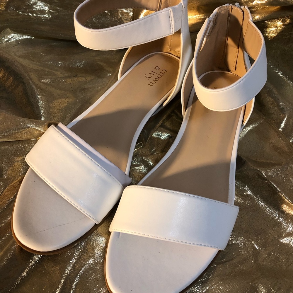 crown & ivy White Ankle-Strap Flat Sandals